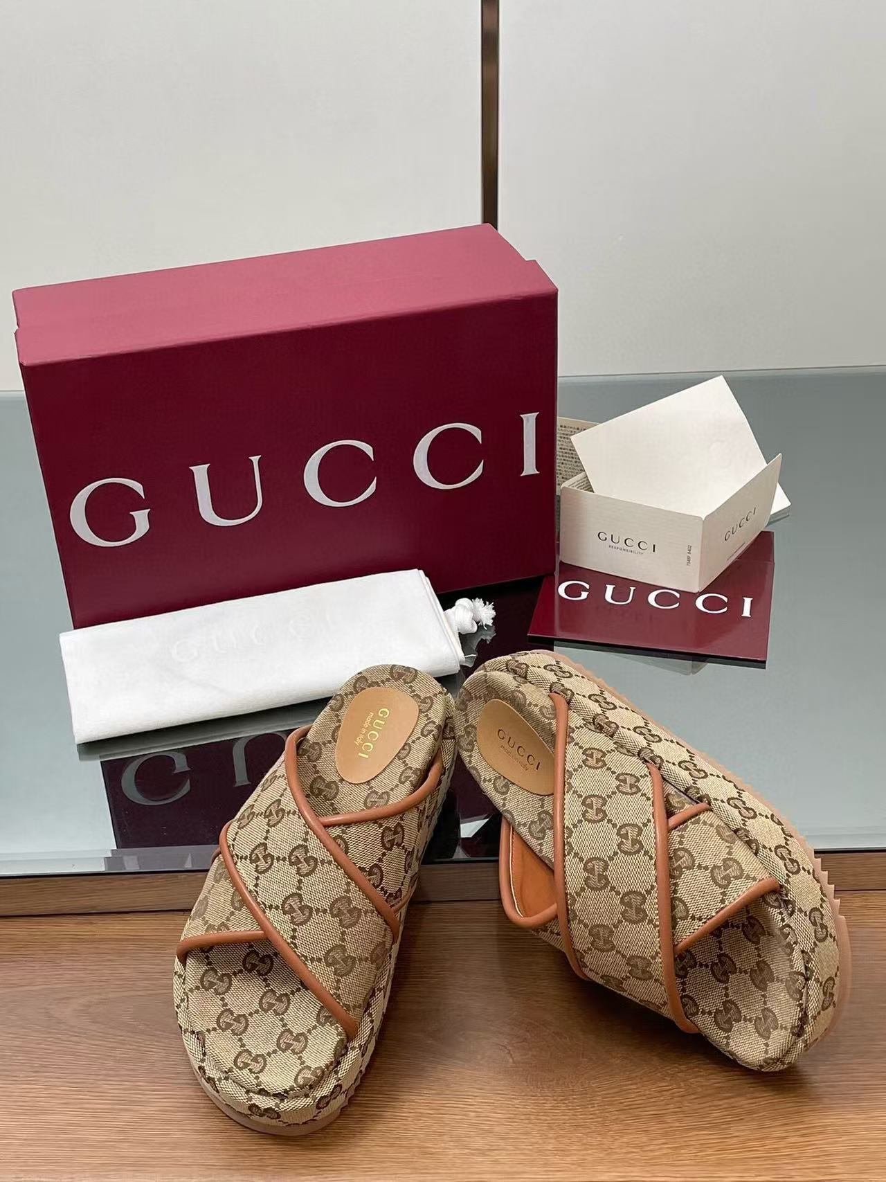 GG PLATFORM SANDALS IN BEIGE AND DARK BROWN GG CANVAS mysite