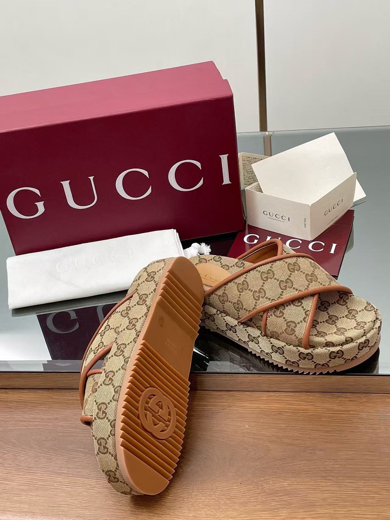 GG PLATFORM SANDALS IN BEIGE AND DARK BROWN GG CANVAS mysite