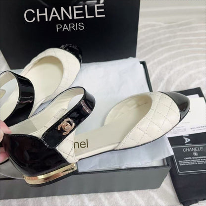 CC FLAT SANDAL IN WHITE MIX BLACK CALFSKIN mysite