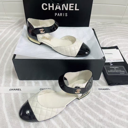 CC FLAT SANDAL IN WHITE MIX BLACK CALFSKIN mysite