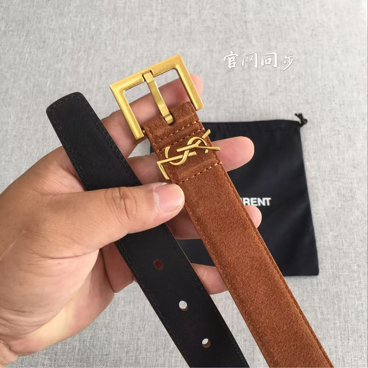 YSL CLASSIC MONOGRAM 30MM BROWN SUEDE GOLD BUCKLE mysite