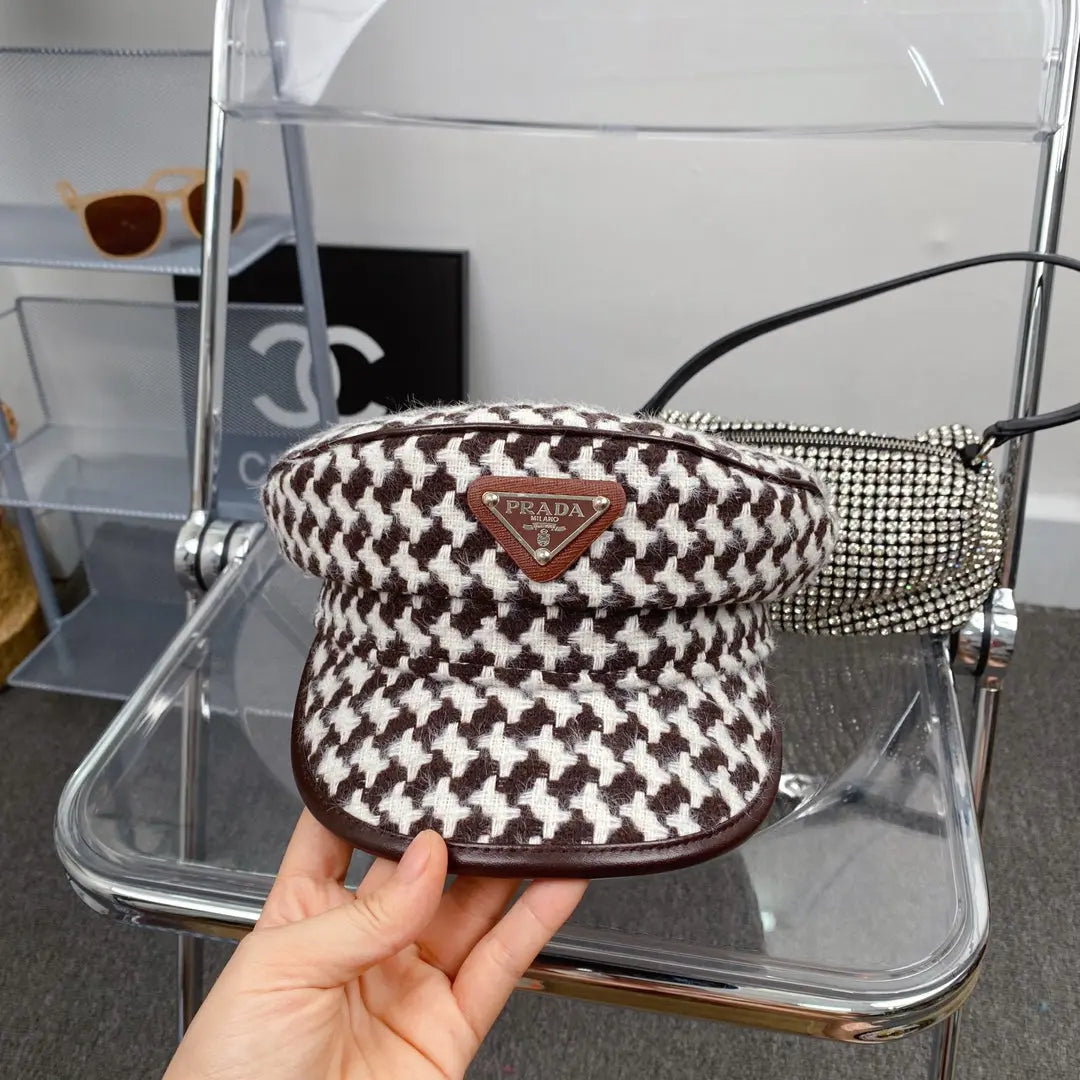 Fashion Houndstooth Cotton Bucket Hat | Luxury Designer Checkered Sun Hat-s2 mysite