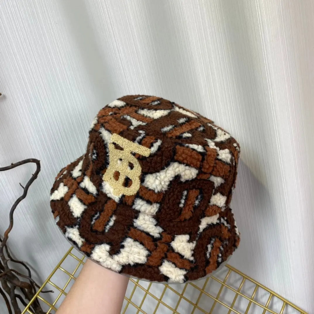 Luxury Check Lamb Wool Bucket Hat | Luxury Designer Winter Hat-s2 mysite