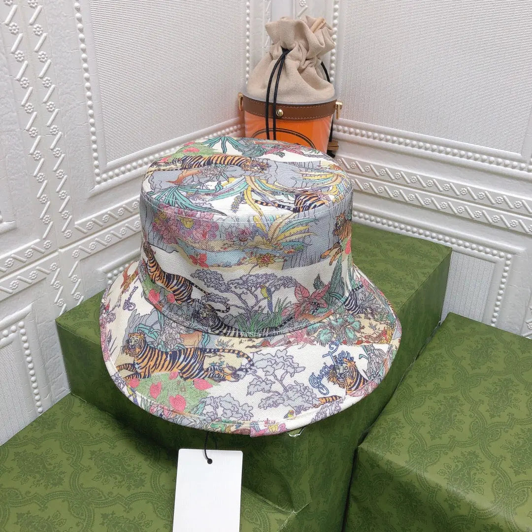 Classic Floral Tiger Cotton Bucket Hat | Luxury Designer Botanical Bucket Hat-s2 mysite