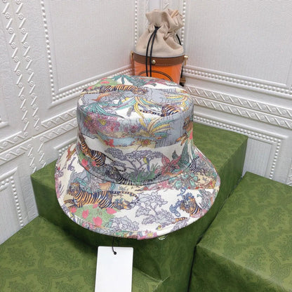 Classic Floral Tiger Cotton Bucket Hat | Luxury Designer Botanical Bucket Hat-s2 mysite