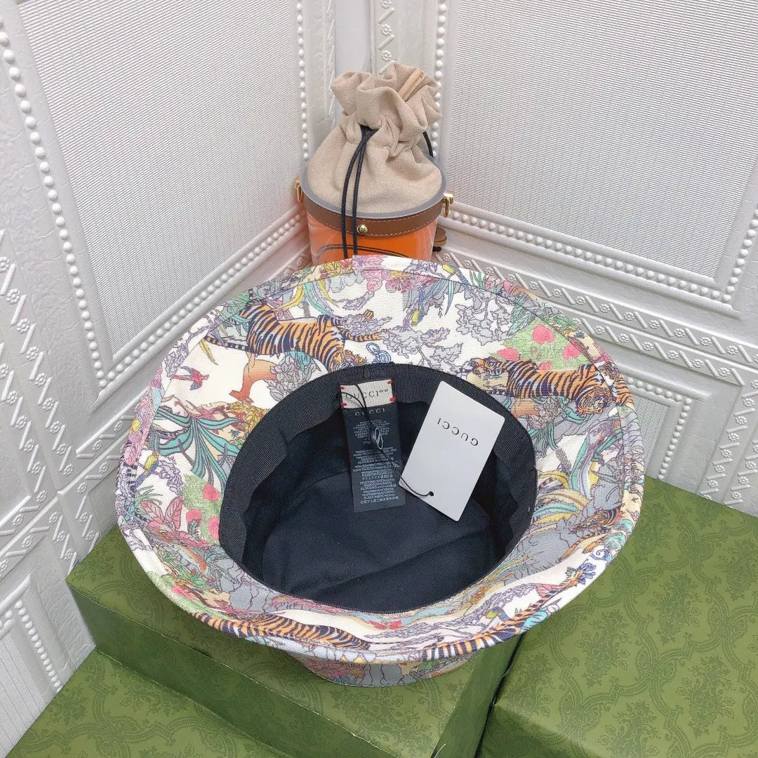 Classic Floral Tiger Cotton Bucket Hat | Luxury Designer Botanical Bucket Hat-s2 mysite