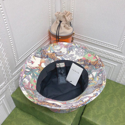 Classic Floral Tiger Cotton Bucket Hat | Luxury Designer Botanical Bucket Hat-s2 mysite