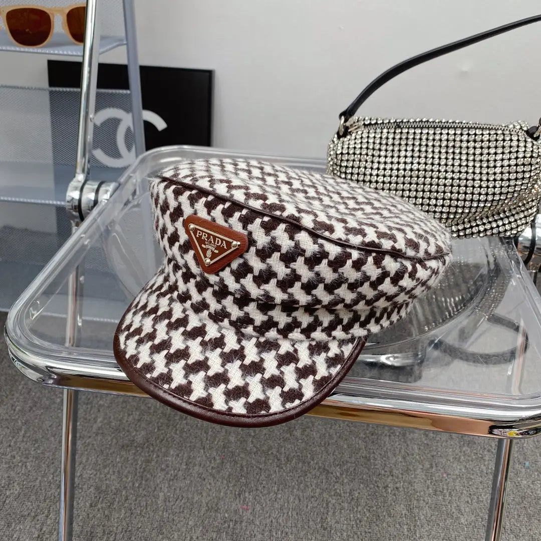 Fashion Houndstooth Cotton Bucket Hat | Luxury Designer Checkered Sun Hat-s2 mysite