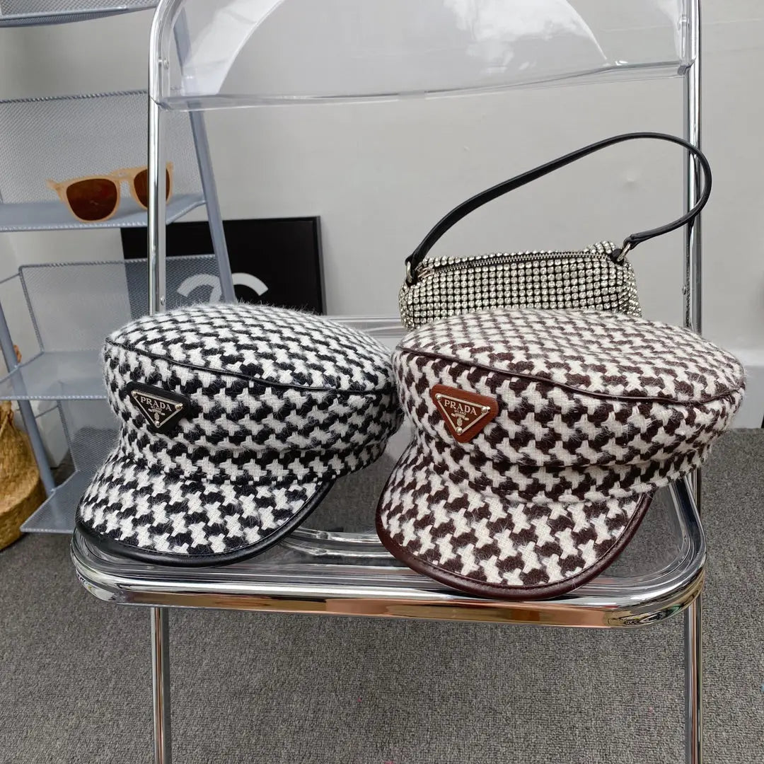 Fashion Houndstooth Cotton Bucket Hat | Luxury Designer Checkered Sun Hat-s2 mysite