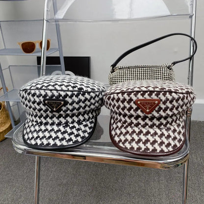 Fashion Houndstooth Cotton Bucket Hat | Luxury Designer Checkered Sun Hat-s2 mysite