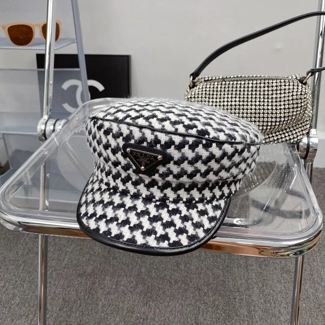 Fashion Houndstooth Cotton Bucket Hat | Luxury Designer Checkered Sun Hat-s2 mysite