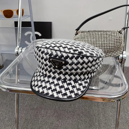 Fashion Houndstooth Cotton Bucket Hat | Luxury Designer Checkered Sun Hat-s2 mysite