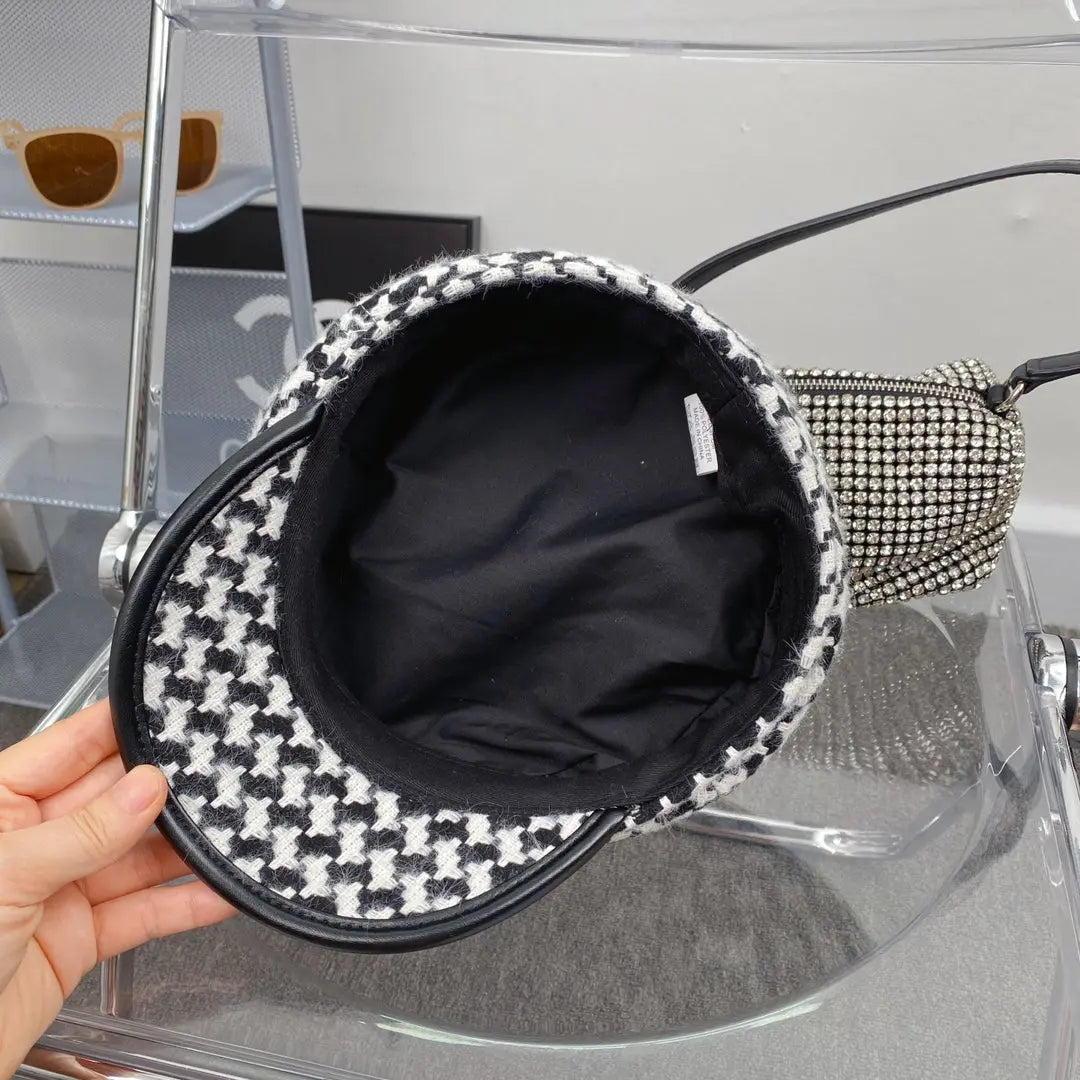 Fashion Houndstooth Cotton Bucket Hat | Luxury Designer Checkered Sun Hat-s2 mysite