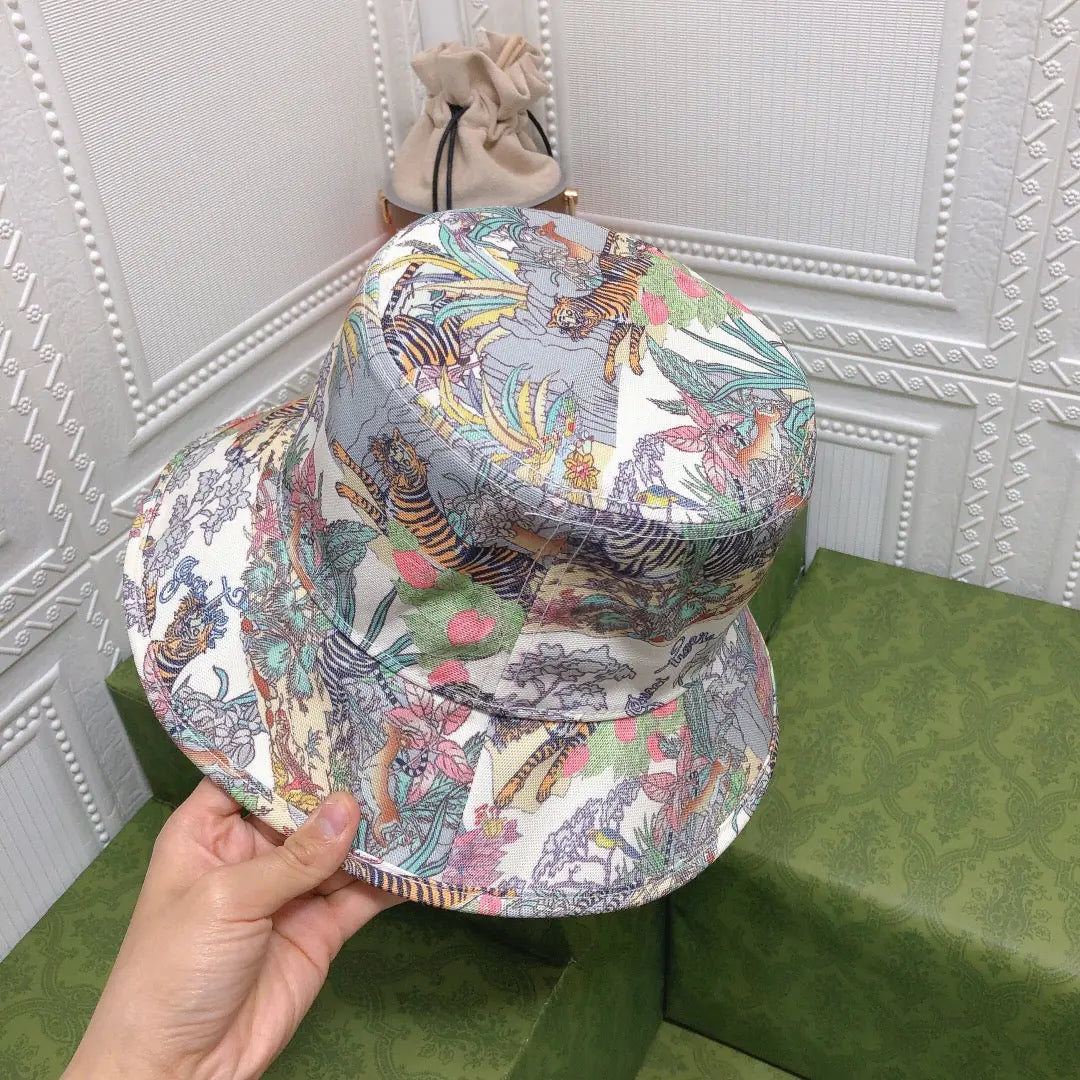 Classic Floral Tiger Cotton Bucket Hat | Luxury Designer Botanical Bucket Hat-s2 mysite