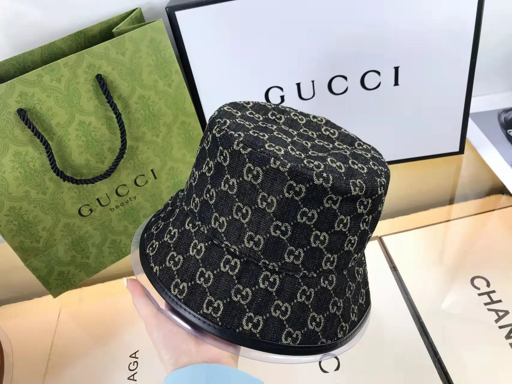 Classic GG Monogram Premium Denim Bucket Hat for Men & Women-s2 mysite
