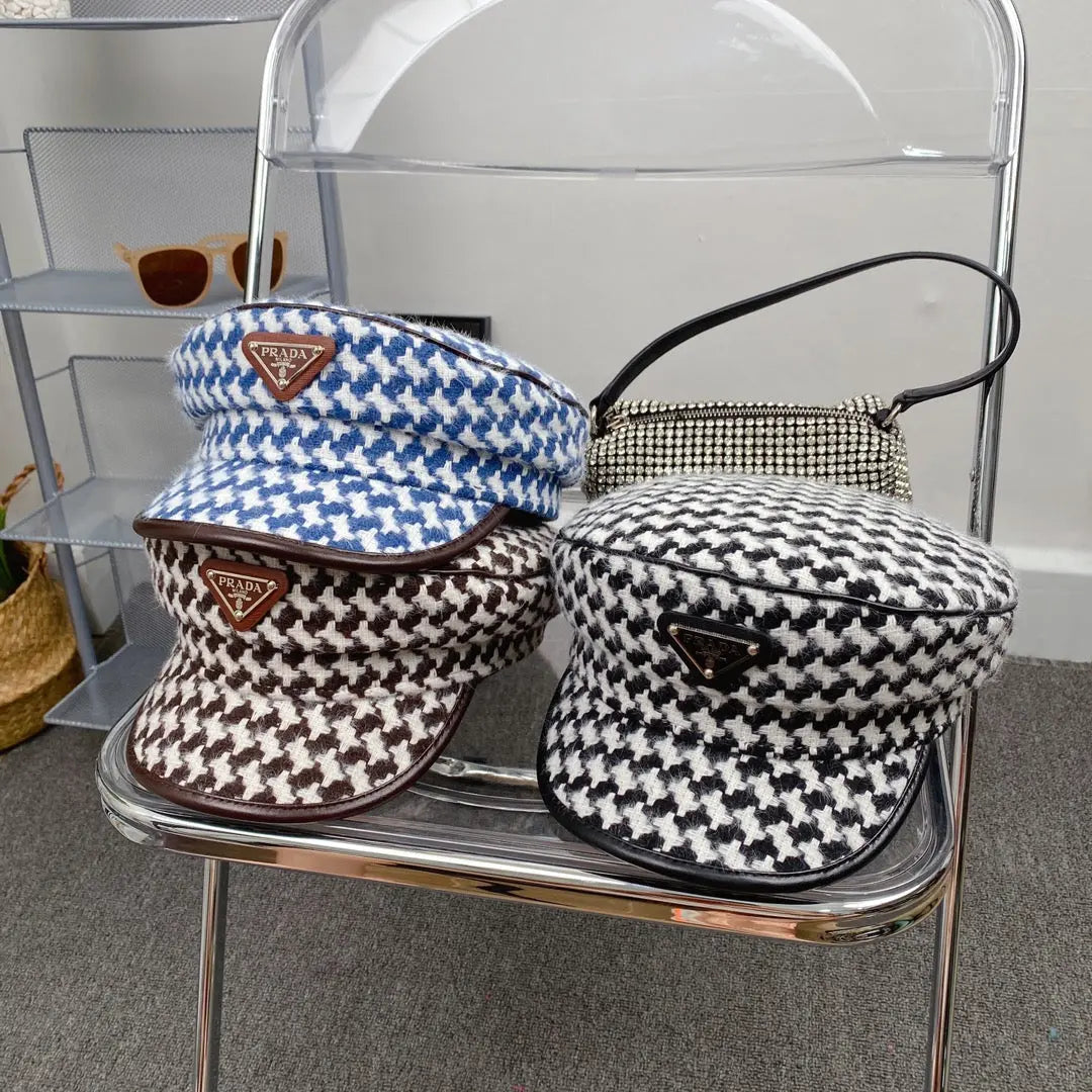Fashion Houndstooth Cotton Bucket Hat | Luxury Designer Checkered Sun Hat-s2 mysite