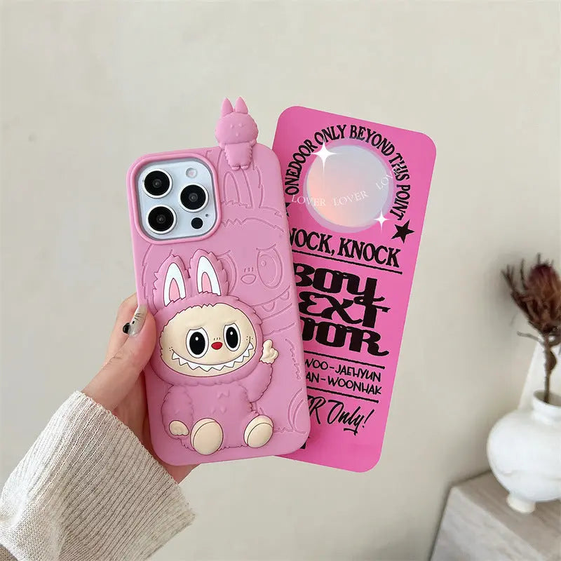 Cute Cartoon Labubu 3d Silicon Case | Brown Pink - iPhone Case-s2 mysite