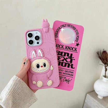 Cute Cartoon Labubu 3d Silicon Case | Brown Pink - iPhone Case-s2 mysite