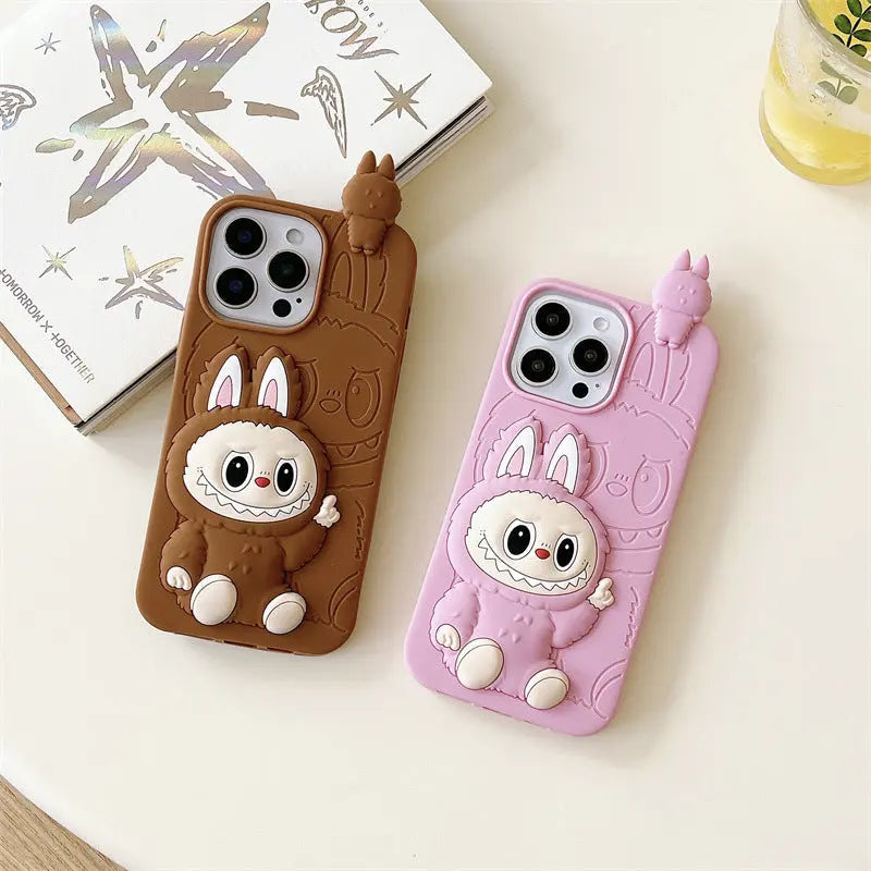 Cute Cartoon Labubu 3d Silicon Case | Brown Pink - iPhone Case-s2 mysite
