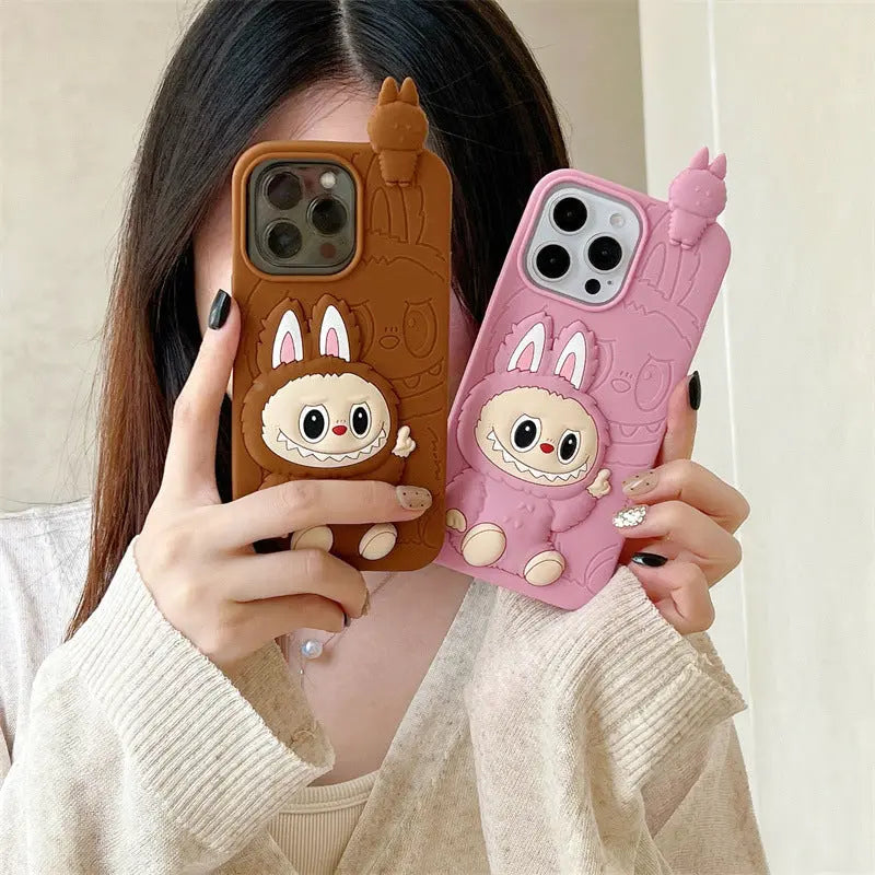 Cute Cartoon Labubu 3d Silicon Case | Brown Pink - iPhone Case-s2 mysite