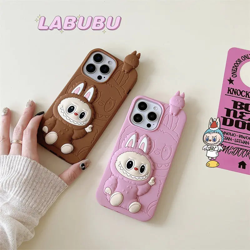 Cute Cartoon Labubu 3d Silicon Case | Brown Pink - iPhone Case-s2 mysite
