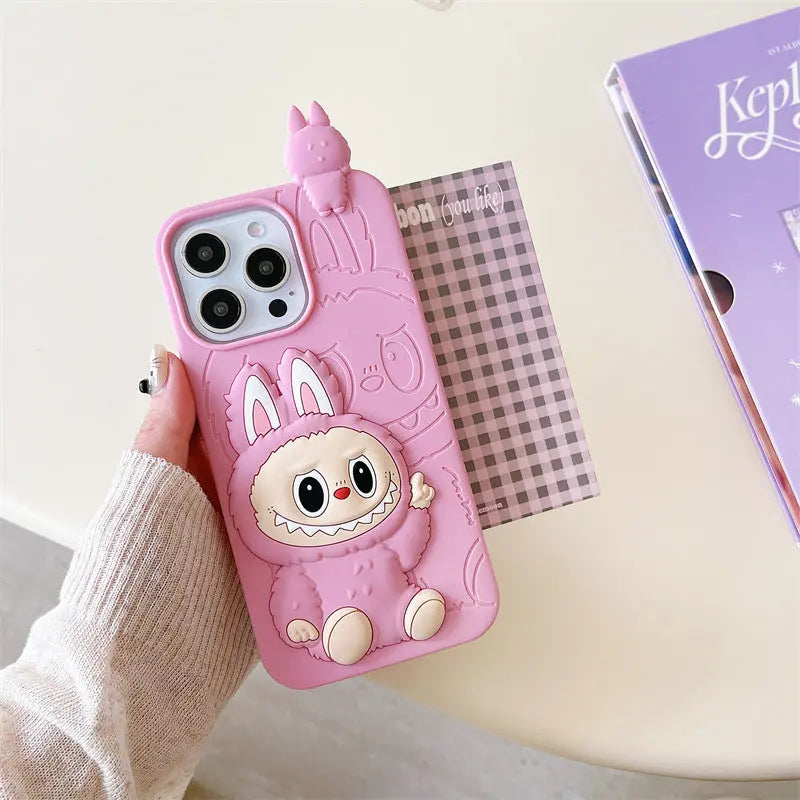 Cute Cartoon Labubu 3d Silicon Case | Brown Pink - iPhone Case-s2 mysite