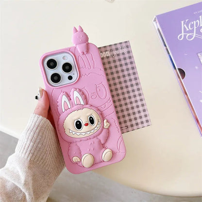 Cute Cartoon Labubu 3d Silicon Case | Brown Pink - iPhone Case-s2 mysite