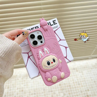Cute Cartoon Labubu 3d Silicon Case | Brown Pink - iPhone Case-s2 mysite