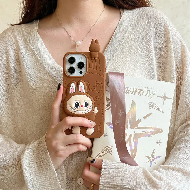 Cute Cartoon Labubu 3d Silicon Case | Brown Pink - iPhone Case-s2 mysite