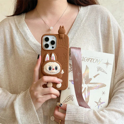 Cute Cartoon Labubu 3d Silicon Case | Brown Pink - iPhone Case-s2 mysite