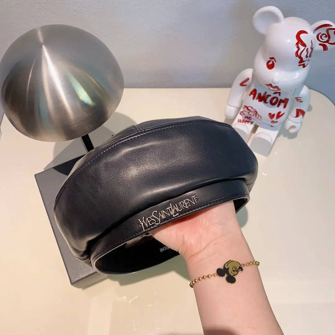 Elegant Pebbled Leather Beret | Luxury Designer Hat-s2 mysite