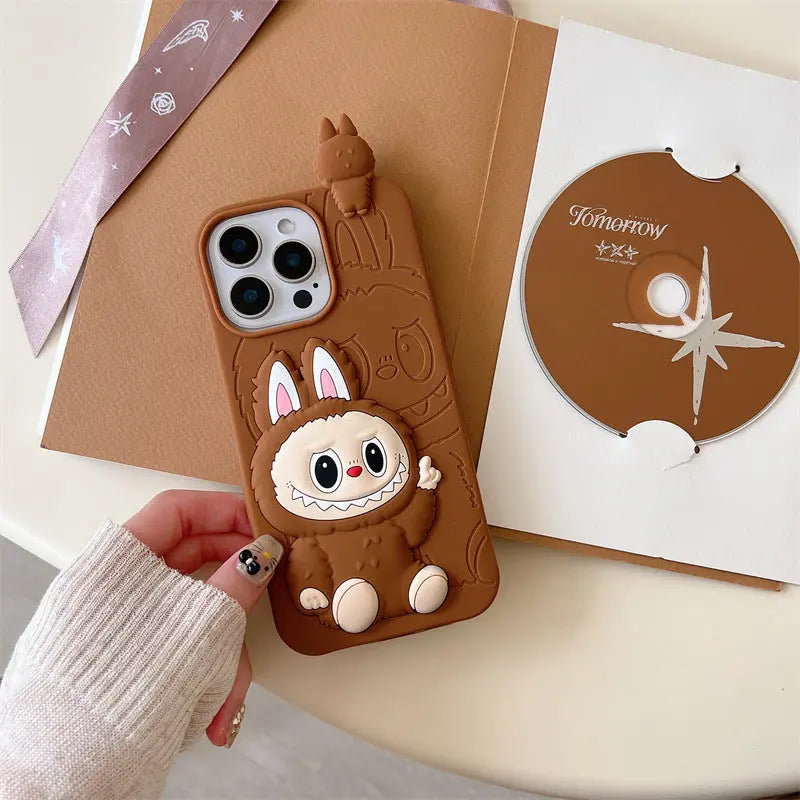 Cute Cartoon Labubu 3d Silicon Case | Brown Pink - iPhone Case-s2 mysite