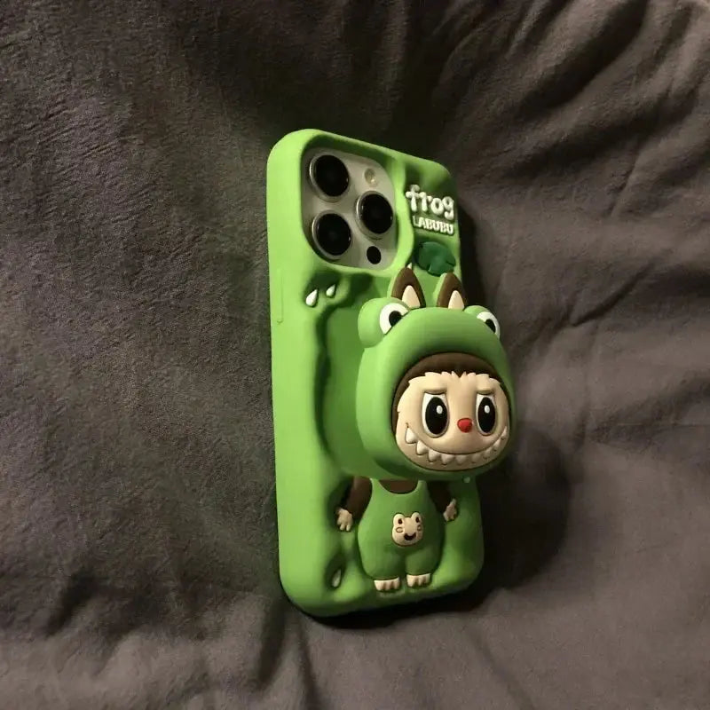 Cute Cartoon Labubu Zimomo Silicone with Stand | Brown/Pink - iPhone Case-s2 mysite