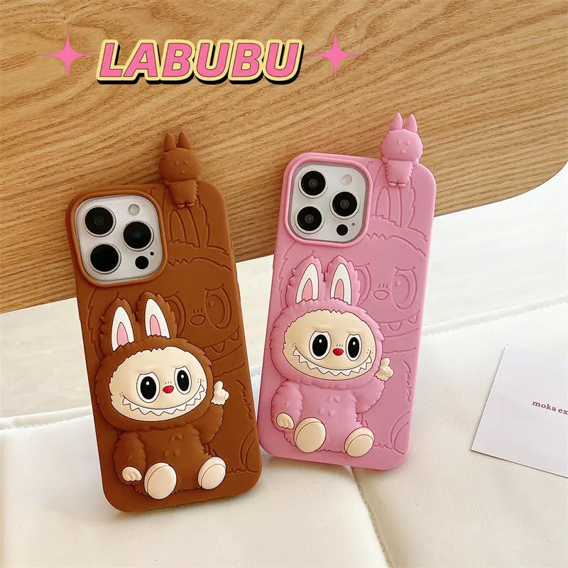 Cute Cartoon Labubu 3d Silicon Case | Brown Pink - iPhone Case-s2 mysite