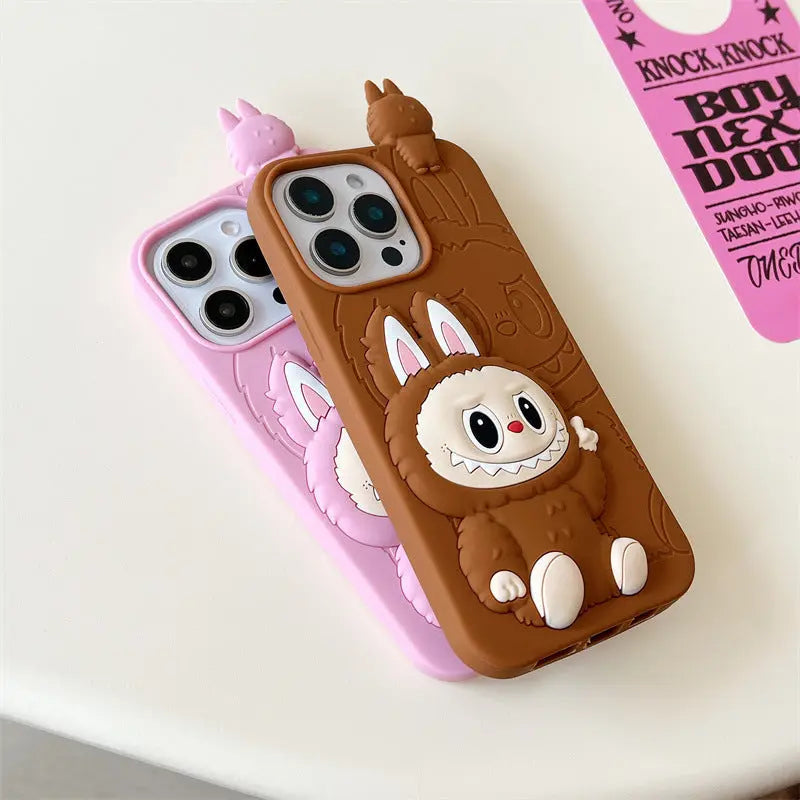 Cute Cartoon Labubu 3d Silicon Case | Brown Pink - iPhone Case-s2 mysite