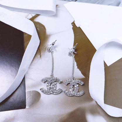 DOUBLE C DROP SILVER DIAMOND EARRINGS mysite