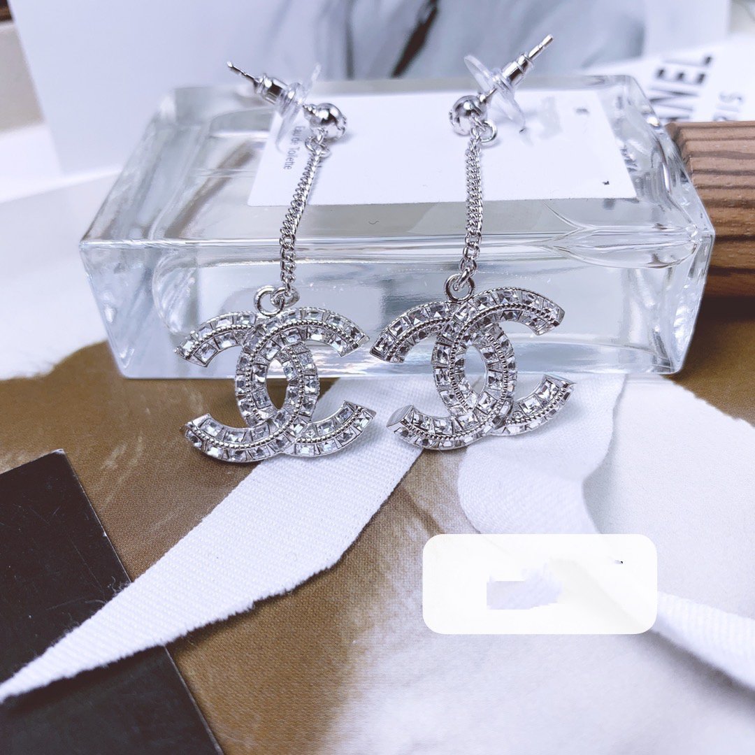DOUBLE C DROP SILVER DIAMOND EARRINGS mysite