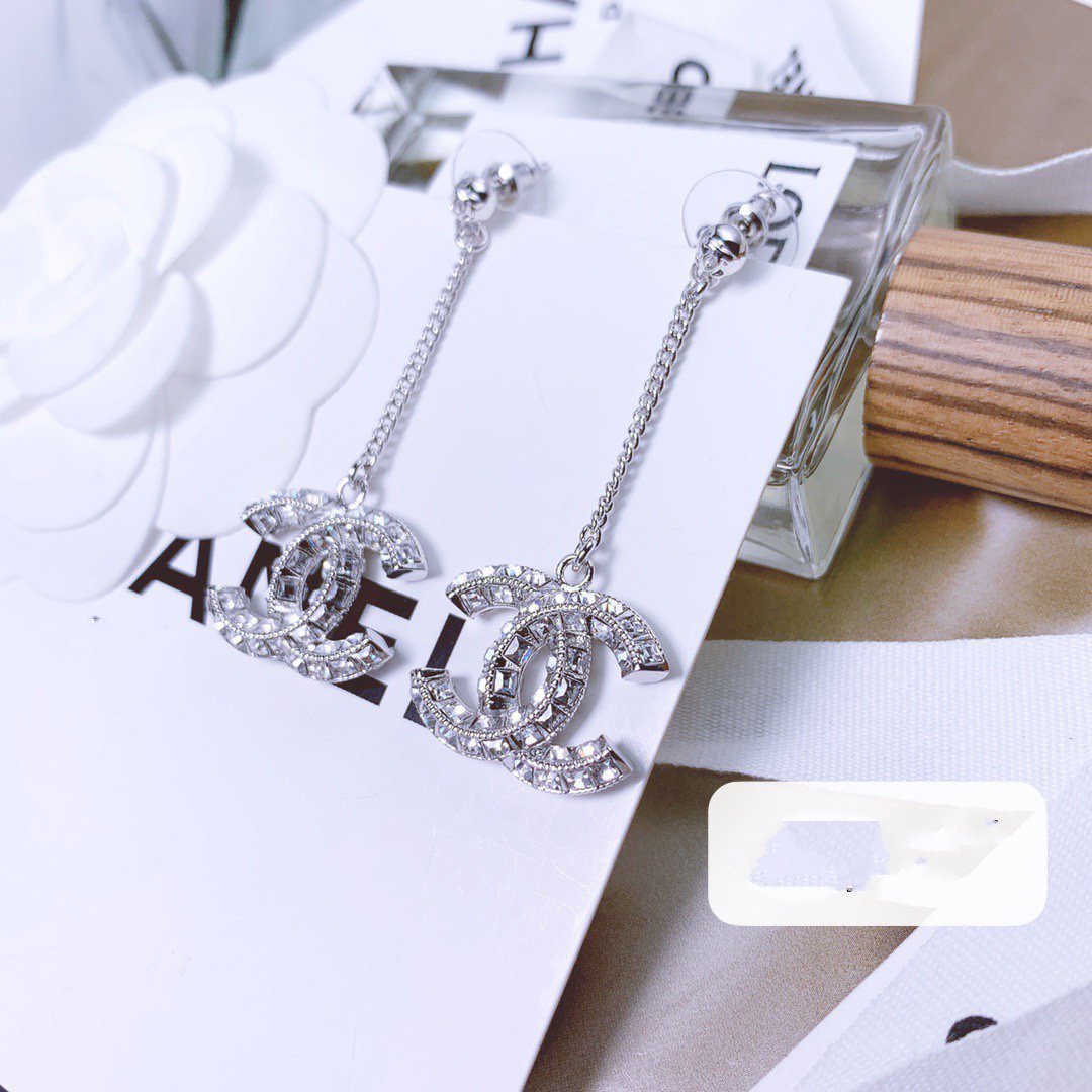 DOUBLE C DROP SILVER DIAMOND EARRINGS mysite