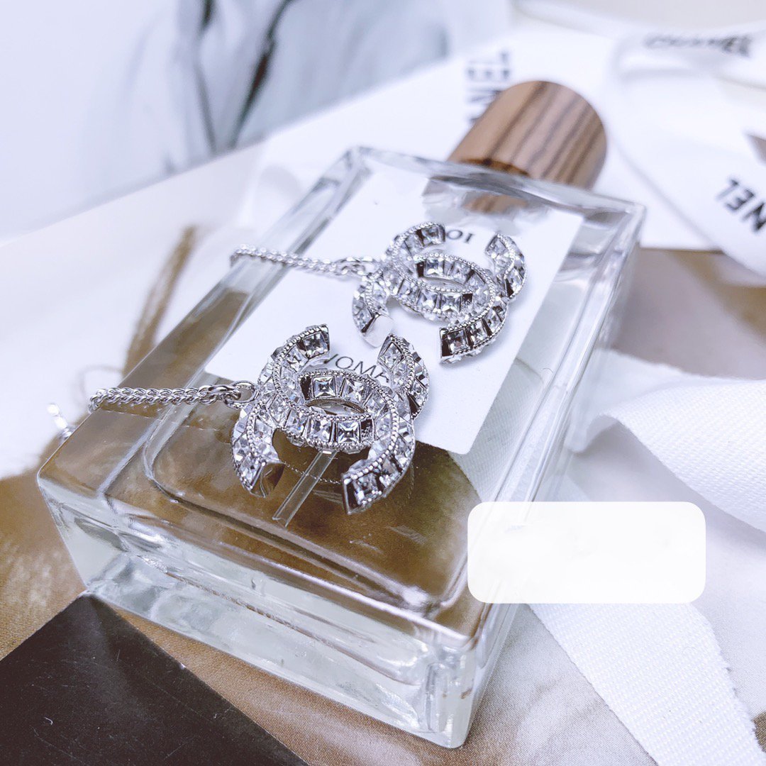 DOUBLE C DROP SILVER DIAMOND EARRINGS mysite