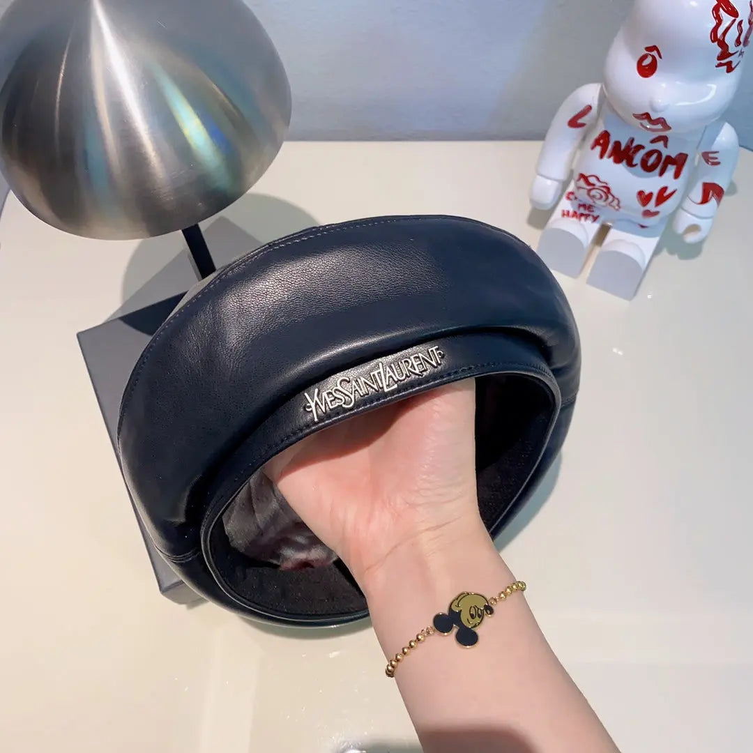 Elegant Pebbled Leather Beret | Luxury Designer Hat-s2 mysite
