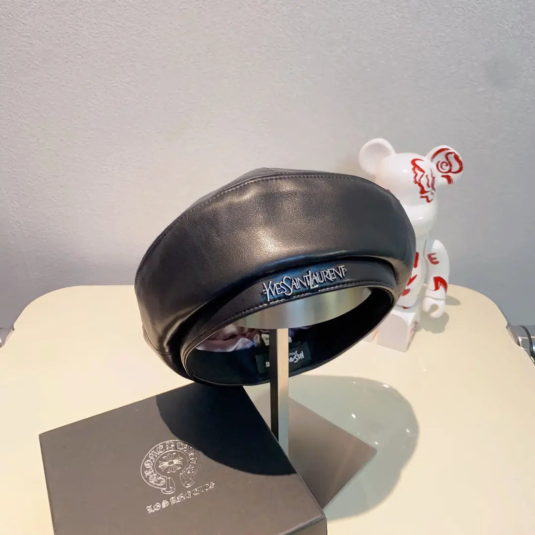 Elegant Pebbled Leather Beret | Luxury Designer Hat-s2 mysite