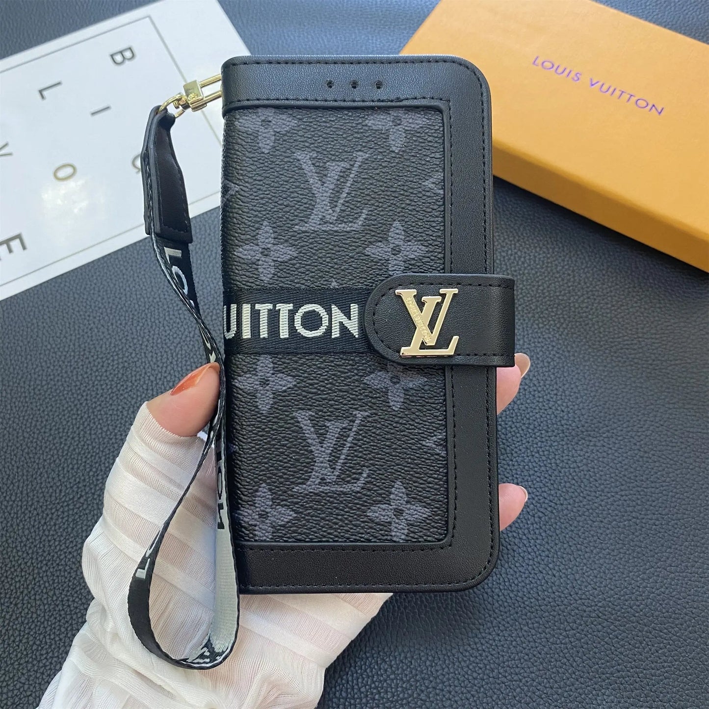 Premium Genuine Leather Monogram Canvas Wallet Card Holder Case Samsung Galaxy-1 mysite