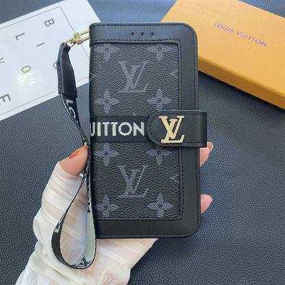 Premium Genuine Leather Monogram Canvas Wallet Card Holder Case Samsung Galaxy-1 mysite