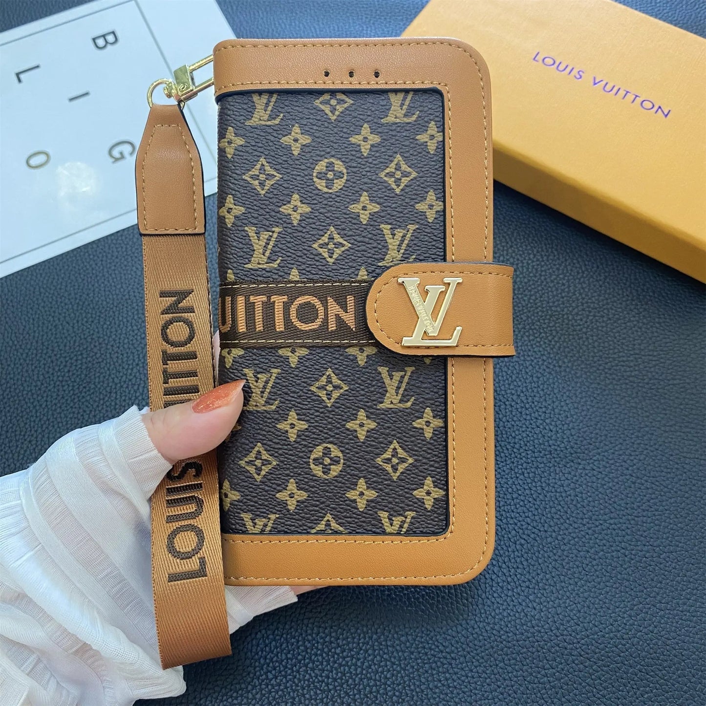 Premium Genuine Leather Monogram Canvas Wallet Card Holder Case Samsung Galaxy-1 mysite