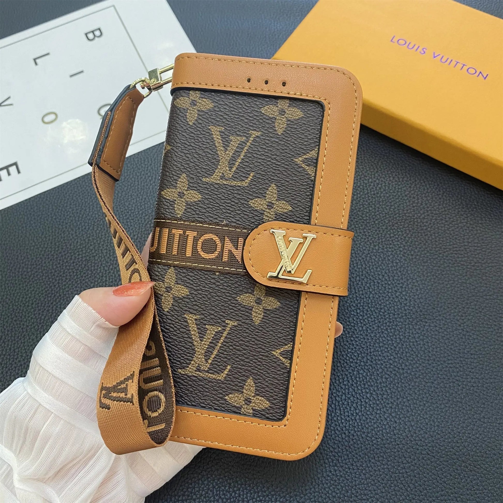 Premium Genuine Leather Monogram Canvas Wallet Card Holder Case Samsung Galaxy-1 mysite