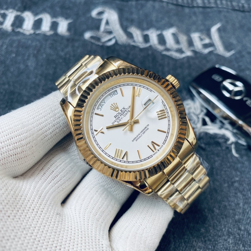 Luxury Automatic Watch for Men Mechanical Wristwatch Stainless Steel Day/Date Gold - White Dia