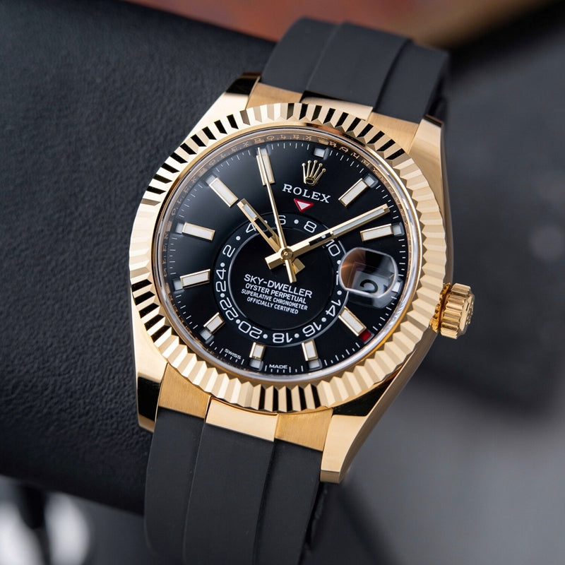 Automatic Watch for Men Replica Sky Dweller Black Dial Rubber Belt 40mm R061212