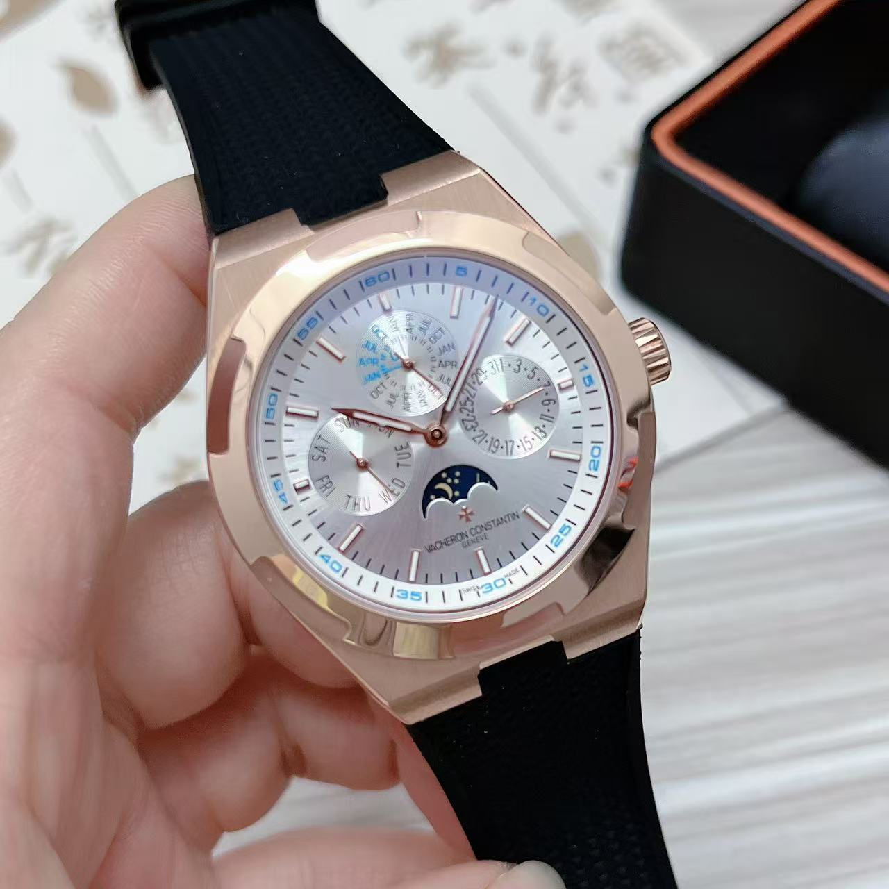 Luxury Automatic Mechanical Watch for Men Stainless Steel Overseas Moonphase 41mm Wristwatch