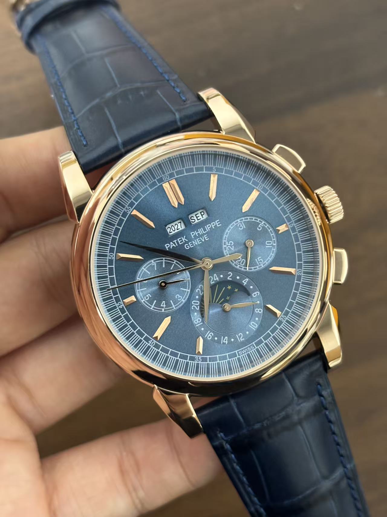 Replica Leather Moon Phase Stainless Steel Automatic Mechanical Watch 40mm