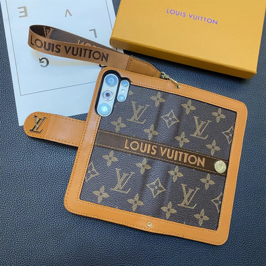 Premium Genuine Leather Monogram Canvas Wallet Card Holder Case Samsung Galaxy-1 mysite
